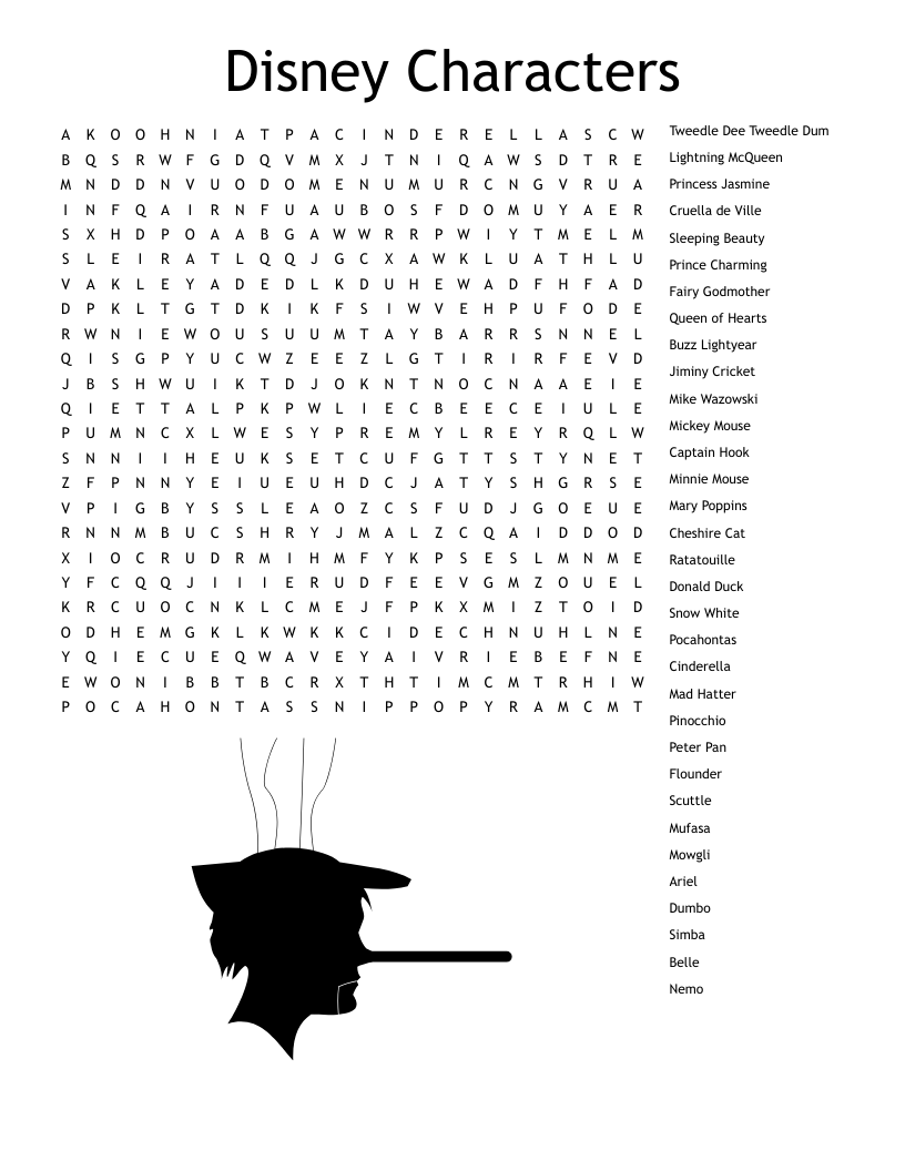 Disney Characters Word Search