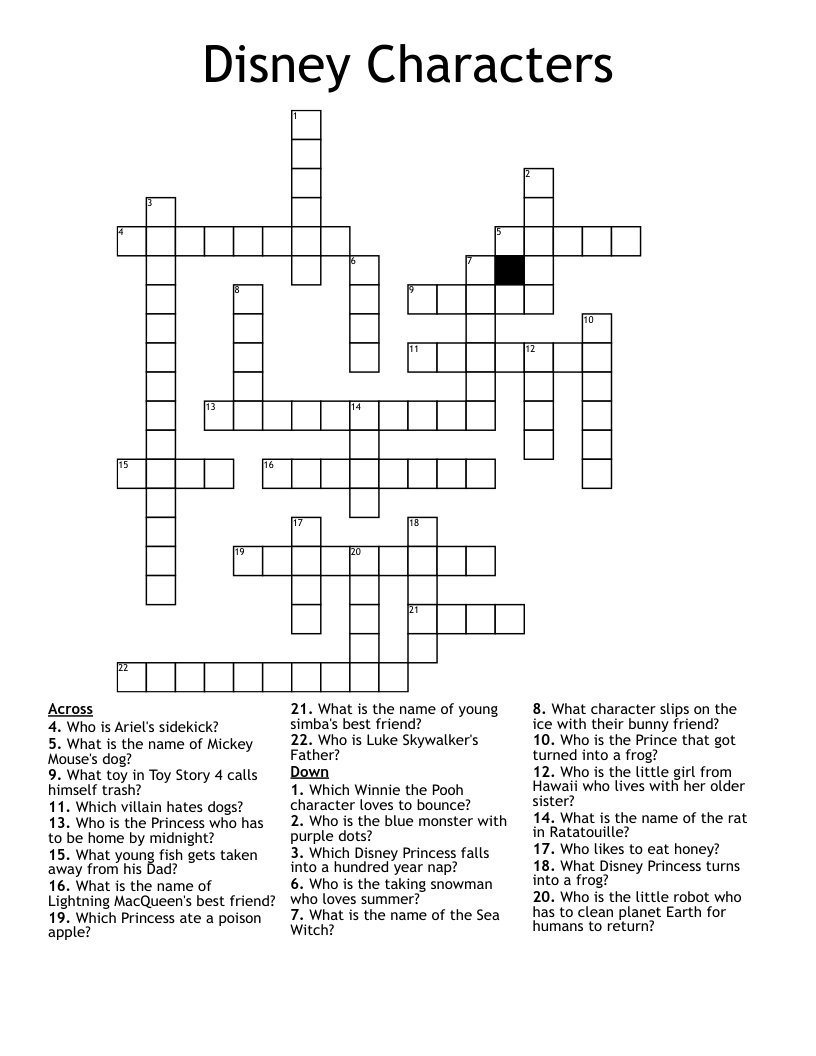 Disney Characters Crossword