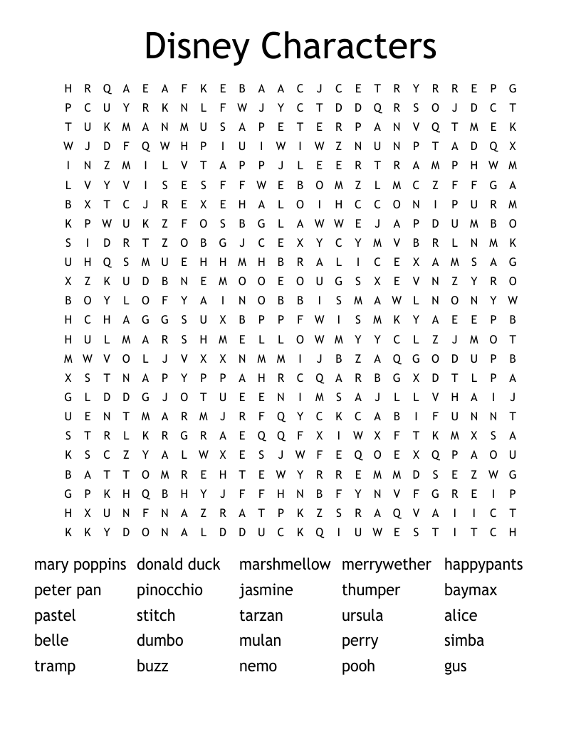Disney Characters Word Search