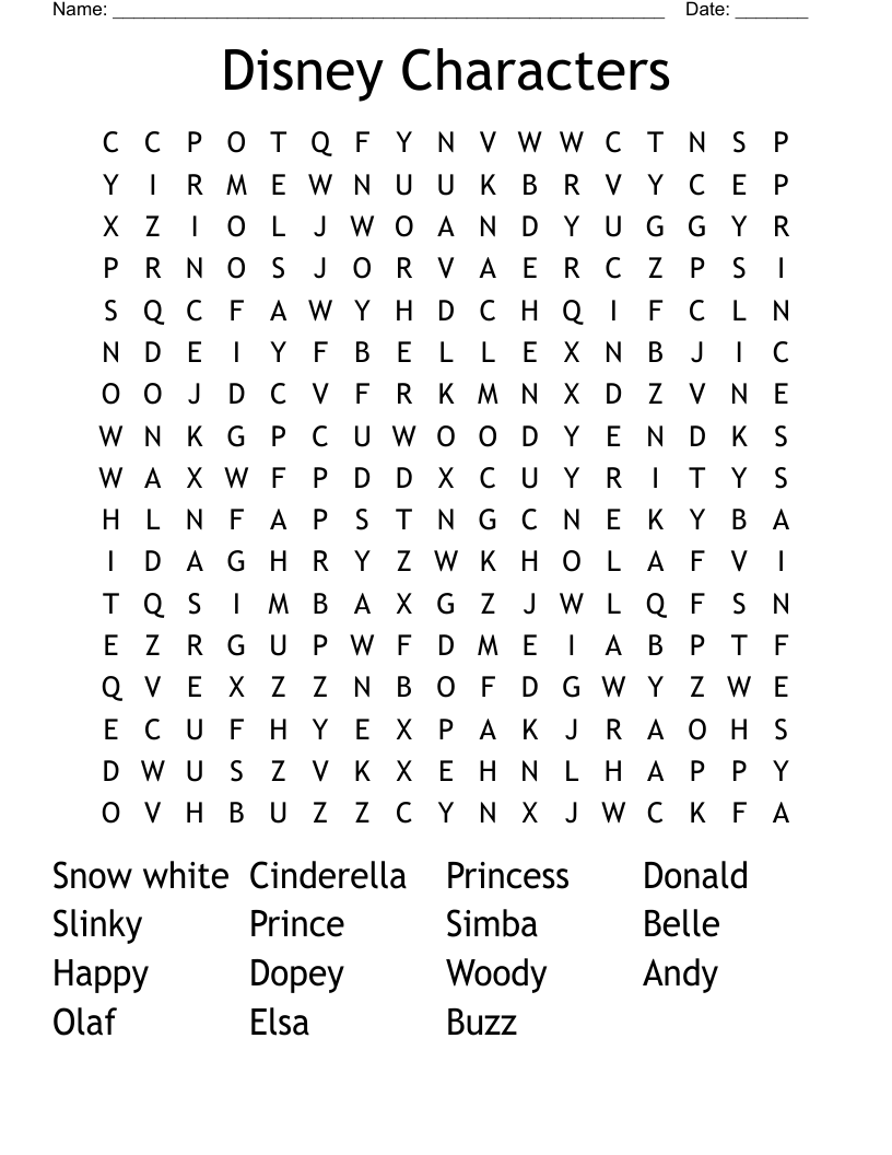 Disney Characters Word Search