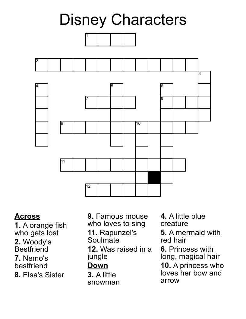 Disney Characters Crossword