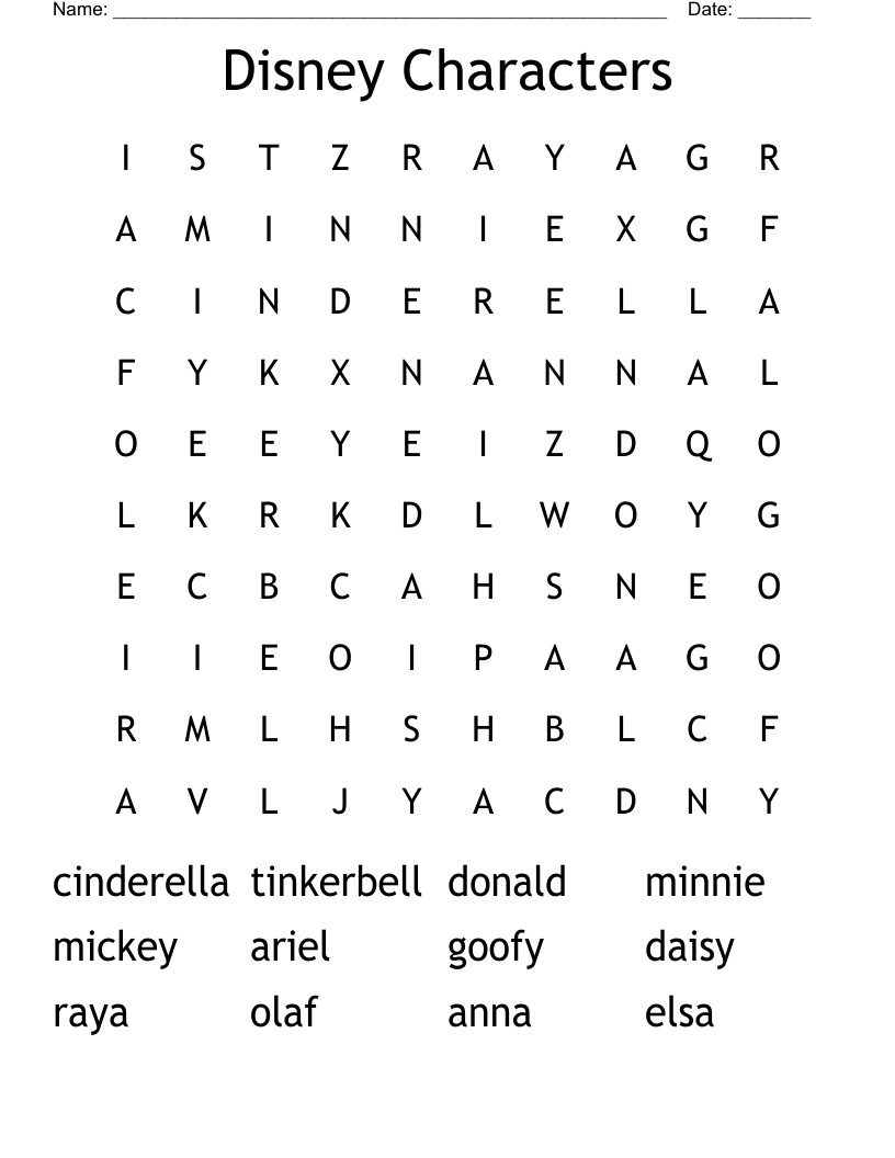 Disney Characters Word Search