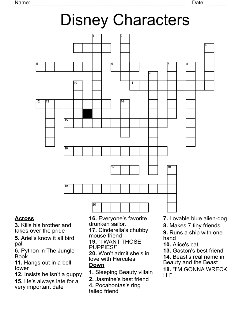 Disney Characters Crossword