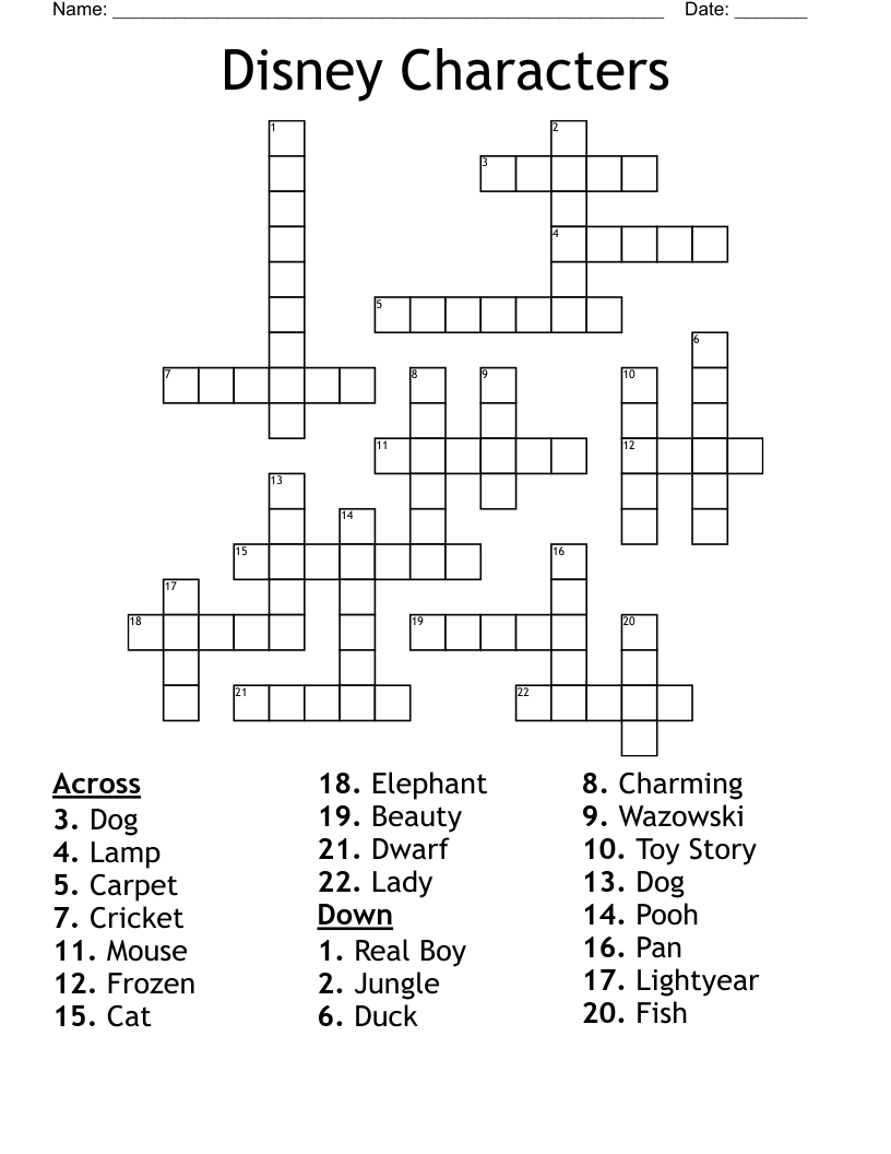 Disney Characters  Crossword