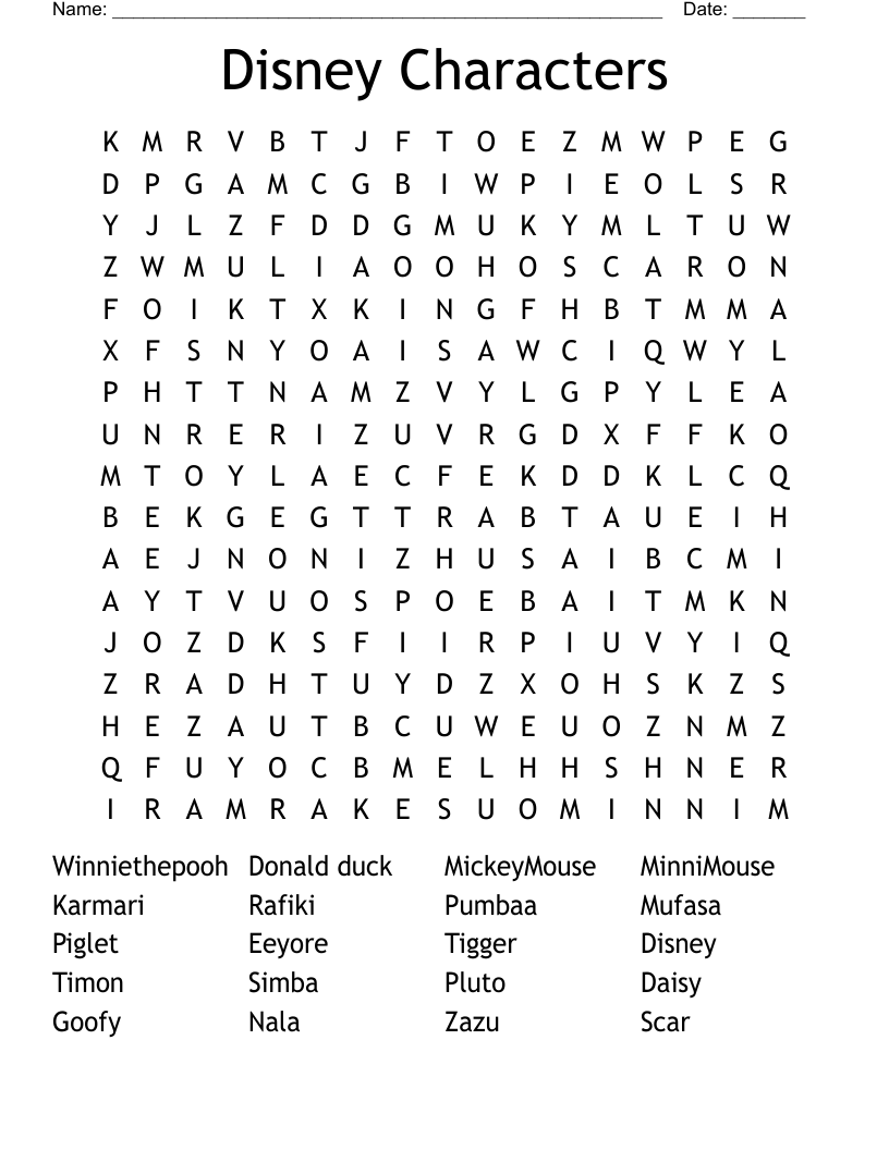 Disney Characters  Word Search