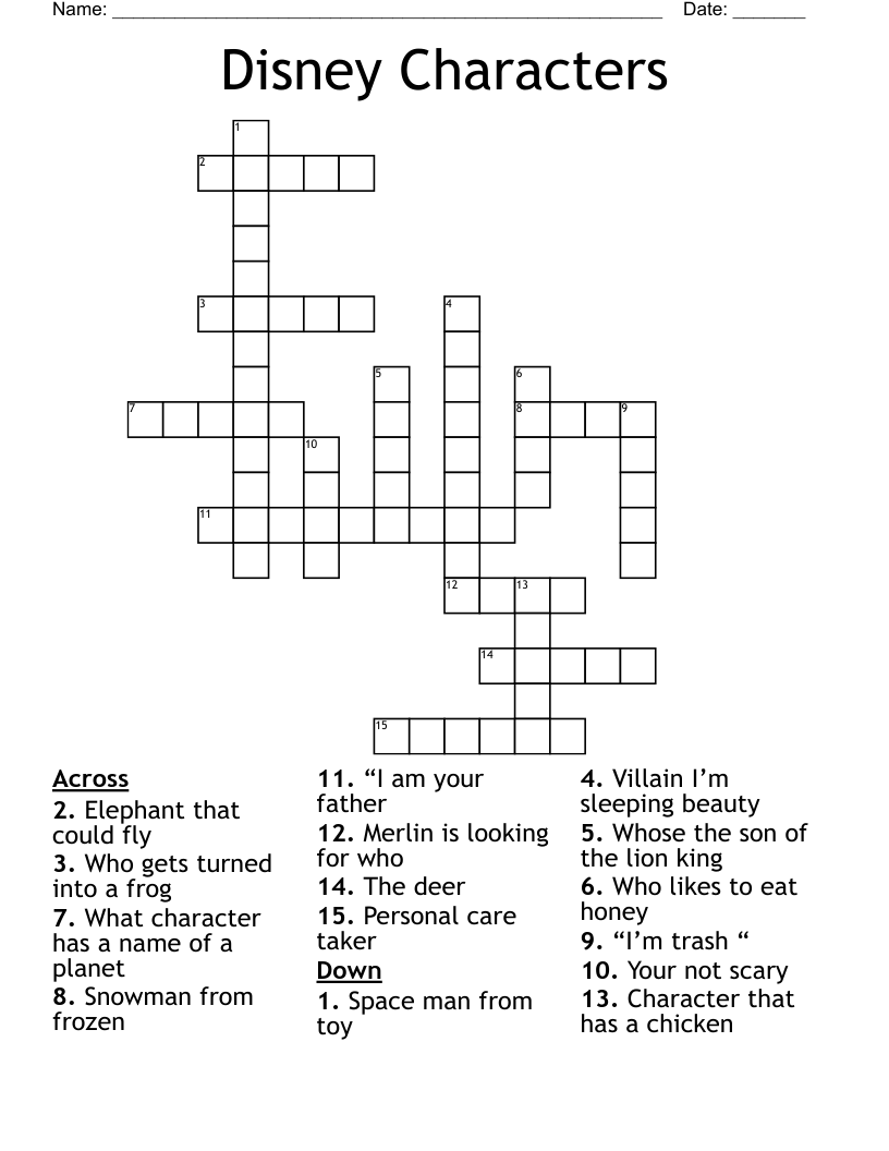 Disney Characters  Crossword