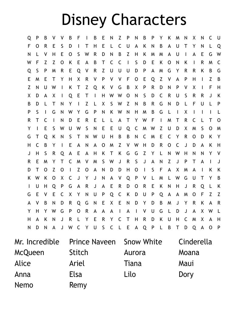 Disney Characters  Word Search