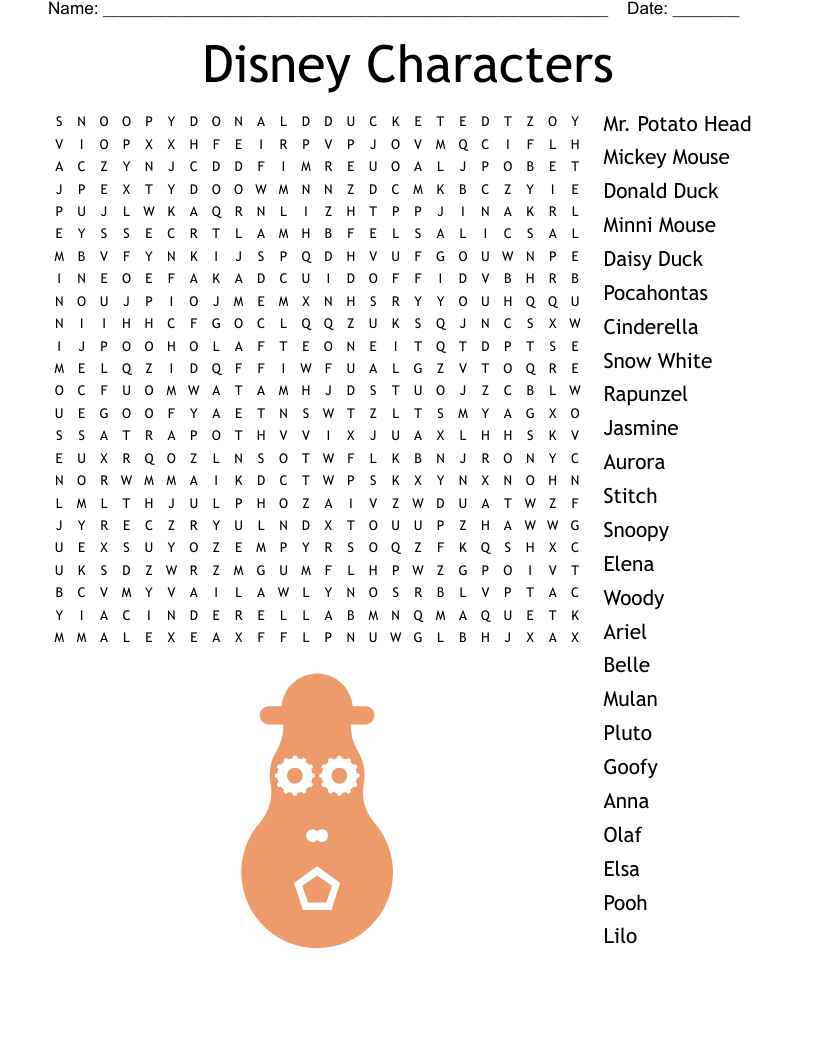 Disney Characters  Word Search