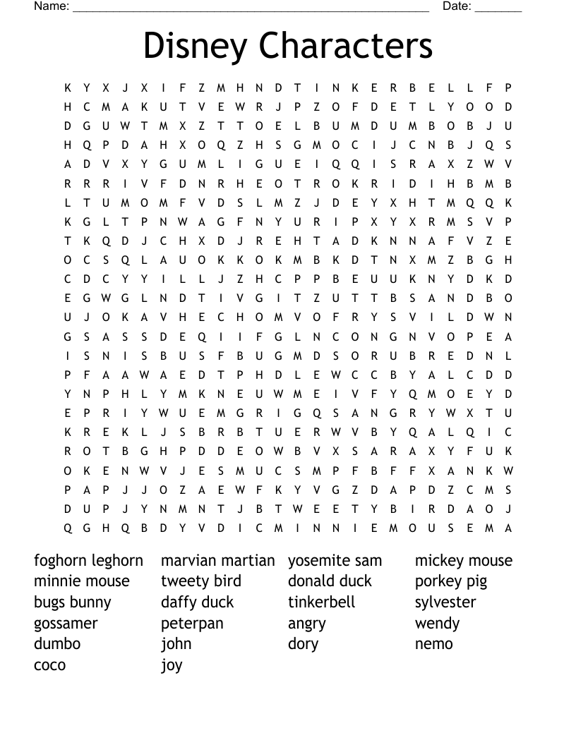 Disney Characters  Word Search