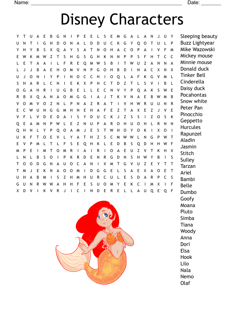 Disney Characters Word Search