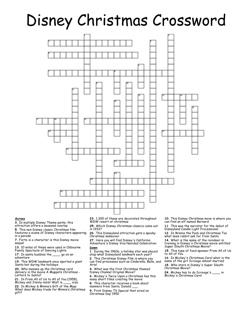 Disney Christmas Crossword