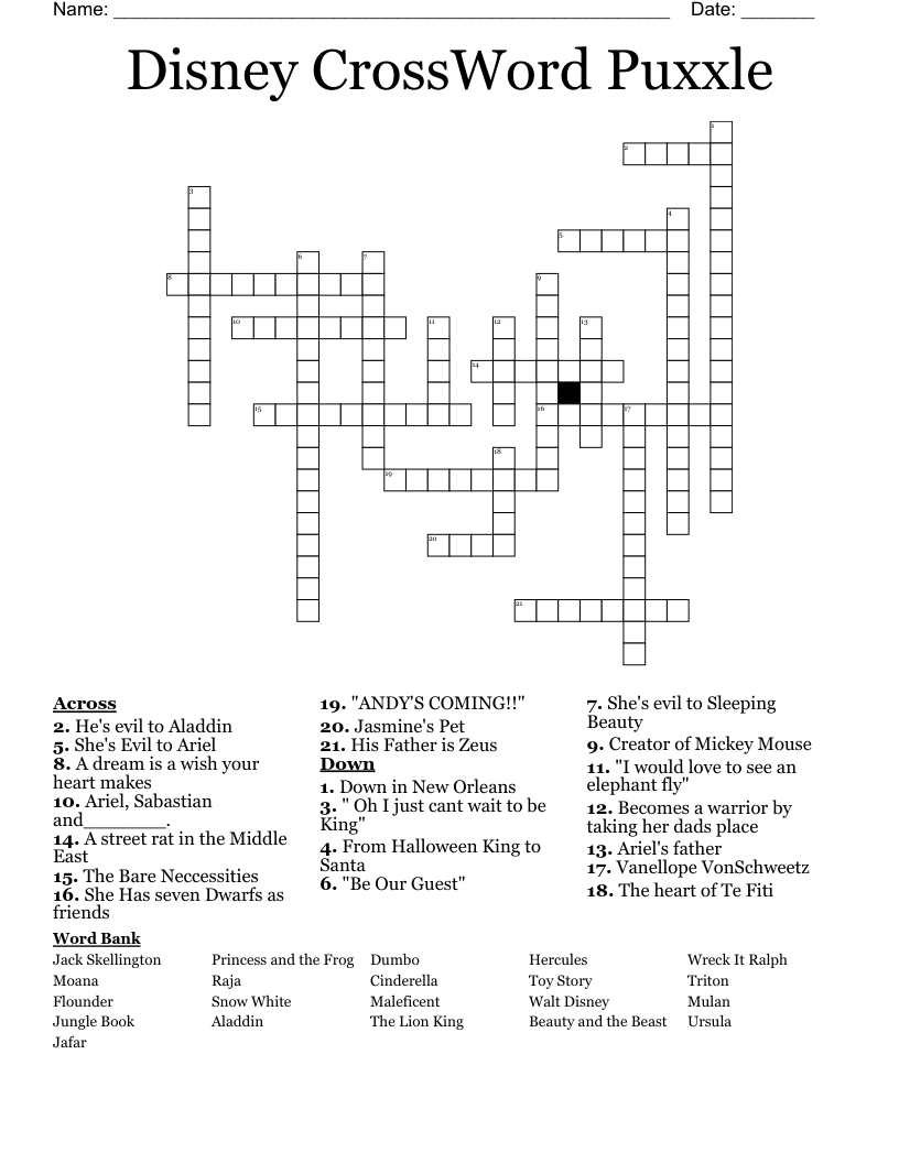 Disney CrossWord Puxxle