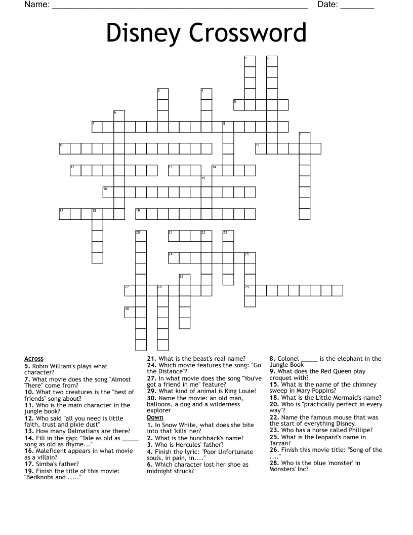 Disney Crossword