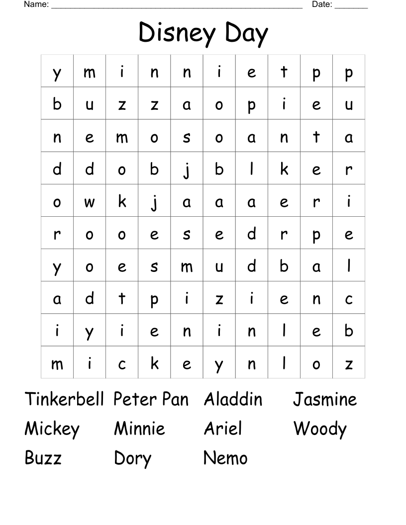 Disney Day Word Search