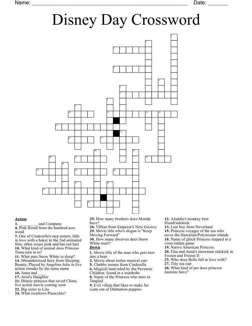 Disney Day Crossword