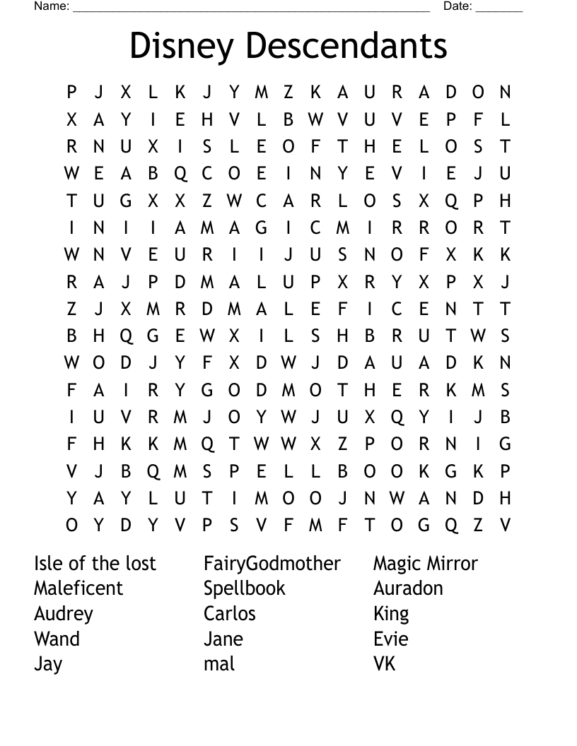 Disney Descendants Word Search