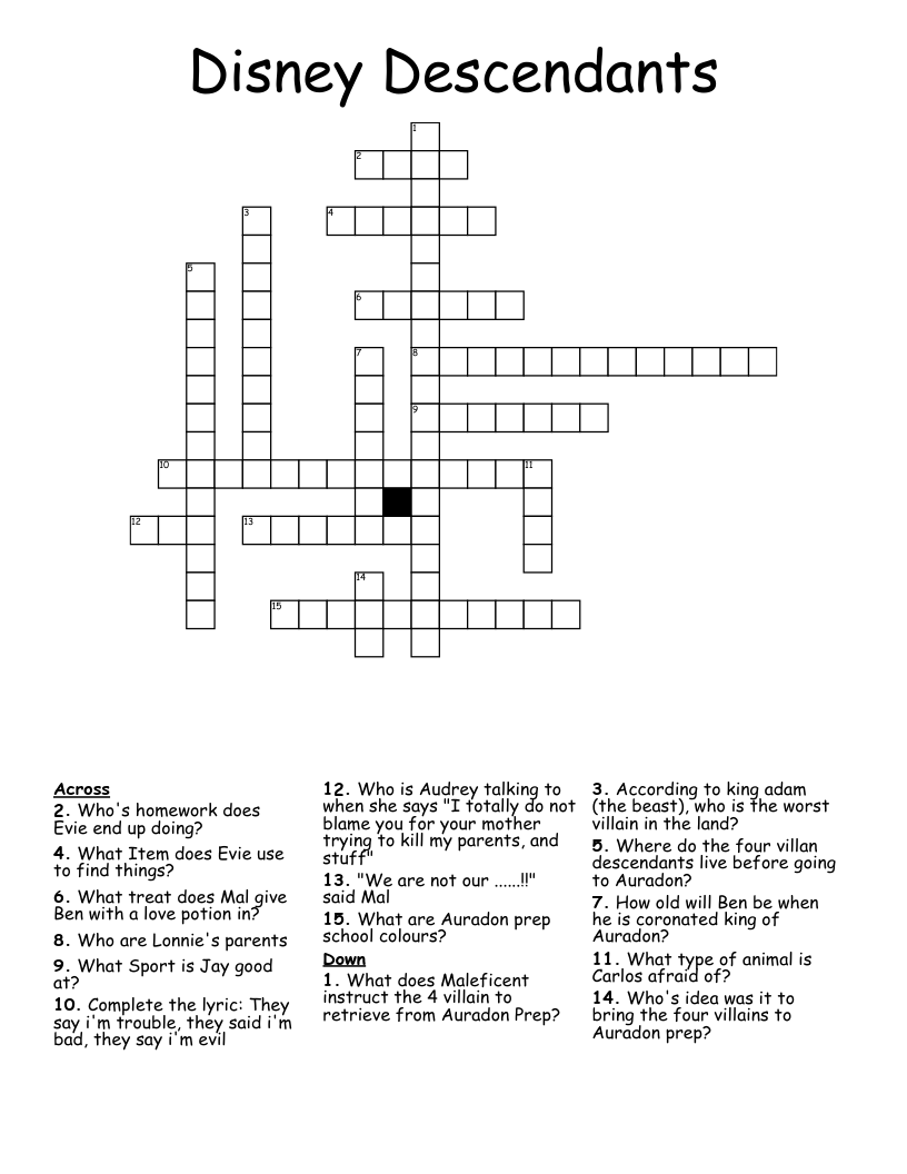 Disney Descendants Crossword