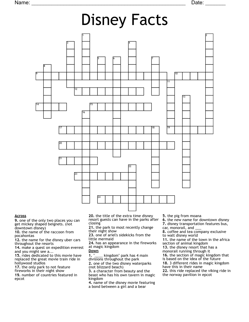 Disney Facts Crossword