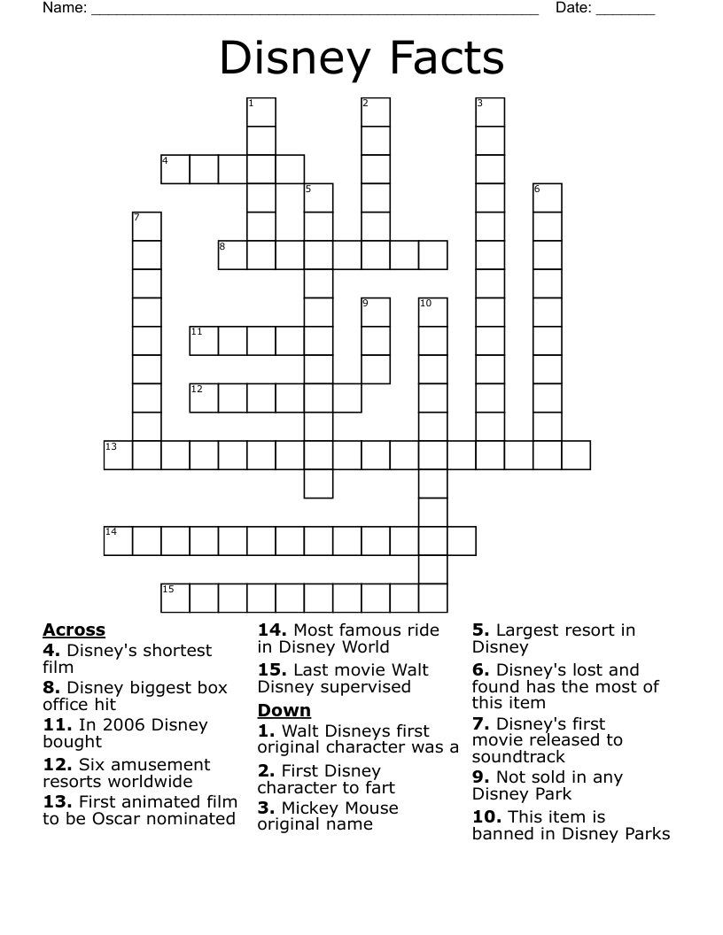 Disney Facts Crossword
