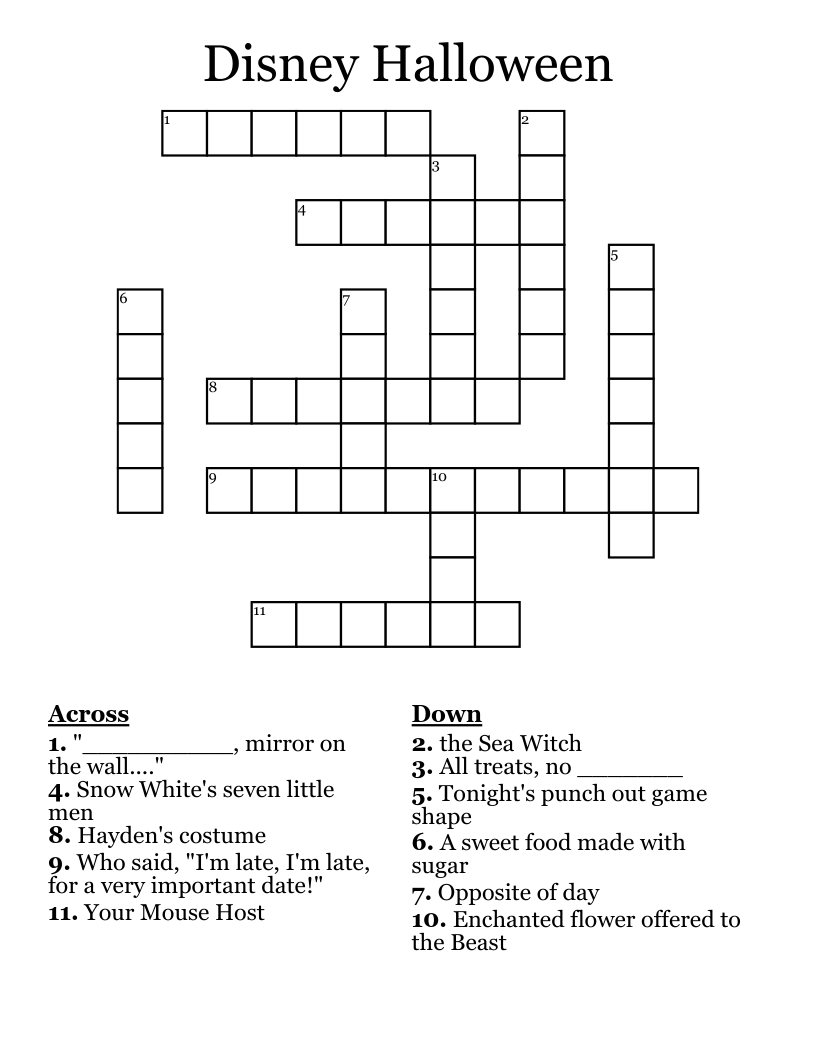 Disney Halloween Crossword