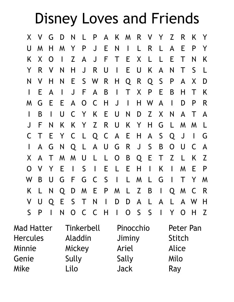 Disney Loves and Friends Word Search