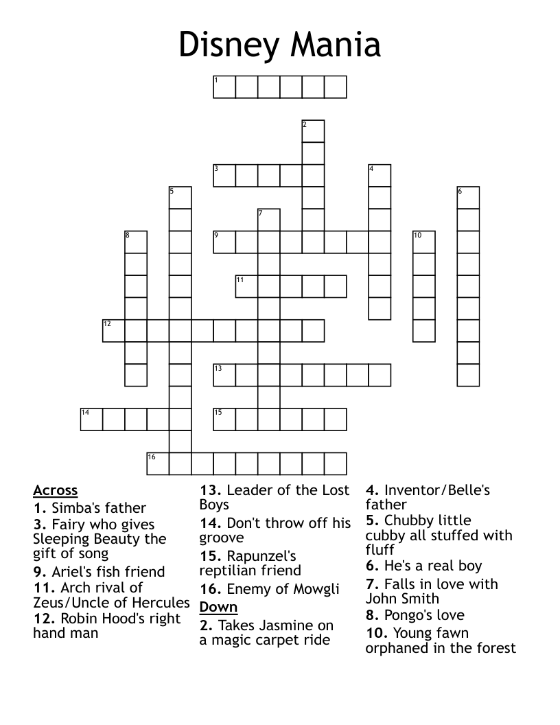 Disney Mania Crossword