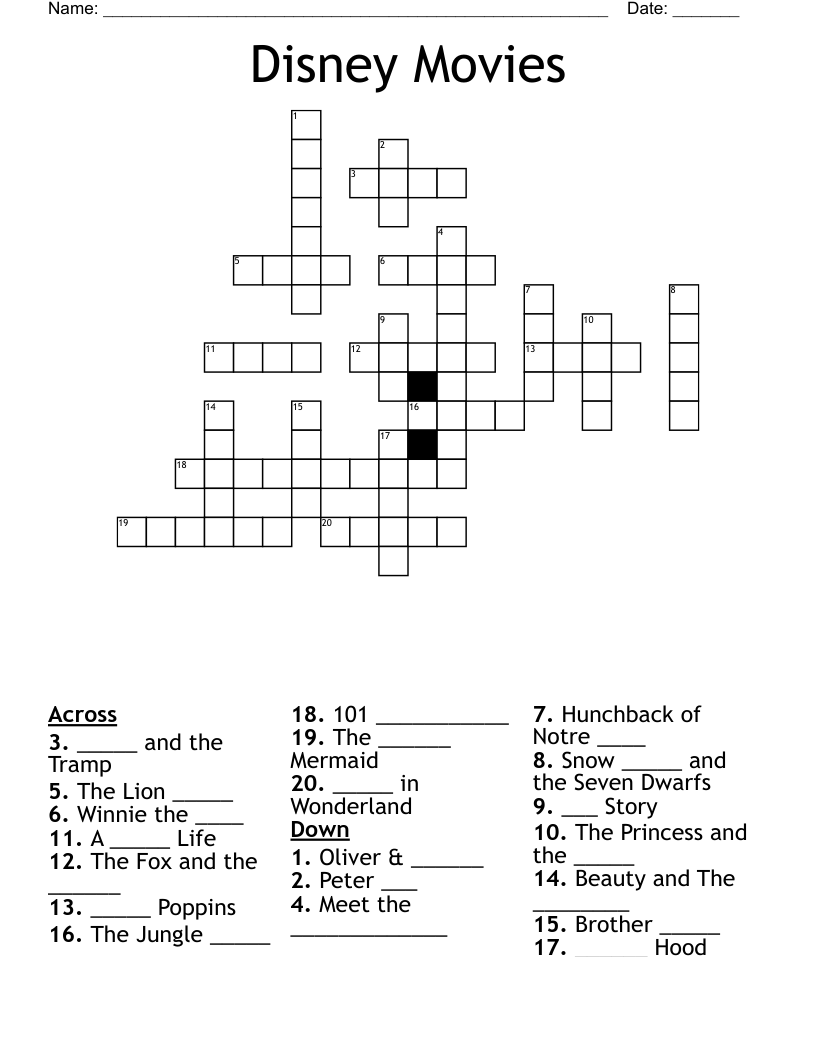 Disney Movies Crossword