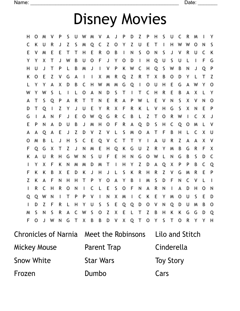 Disney Movies Word Search