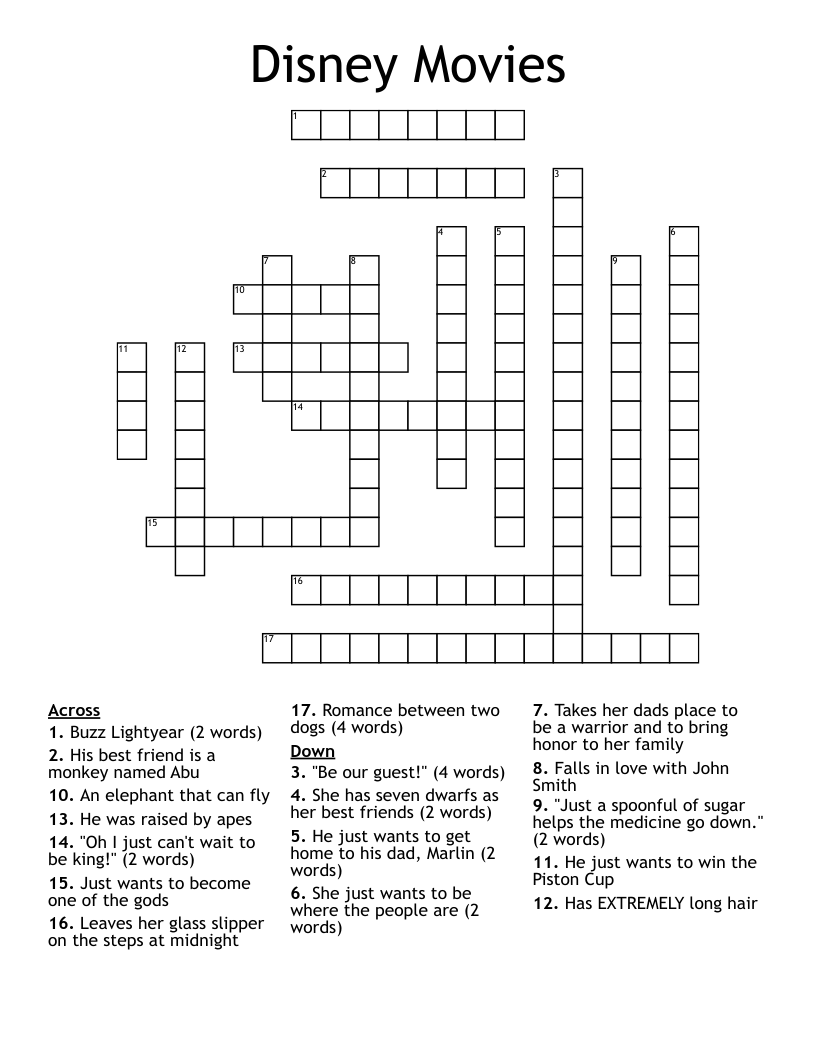 Disney Movies Crossword