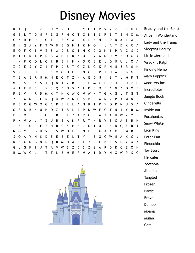 Disney Movies Word Search