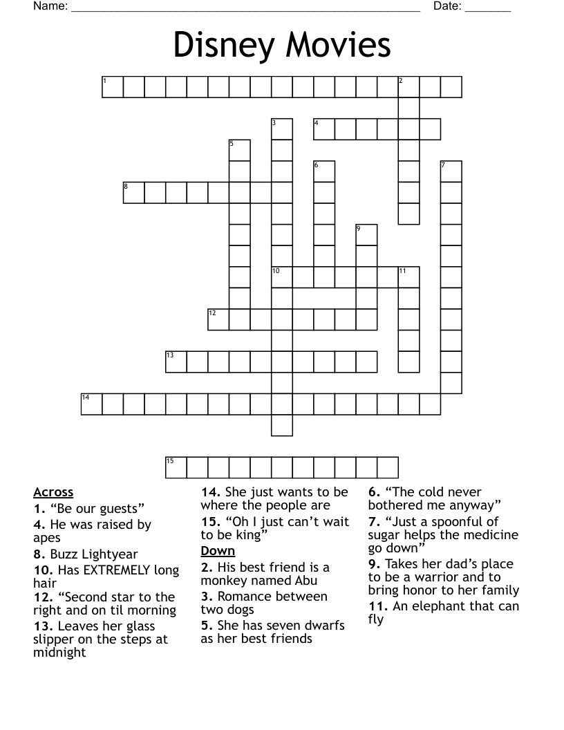Disney Movies Crossword