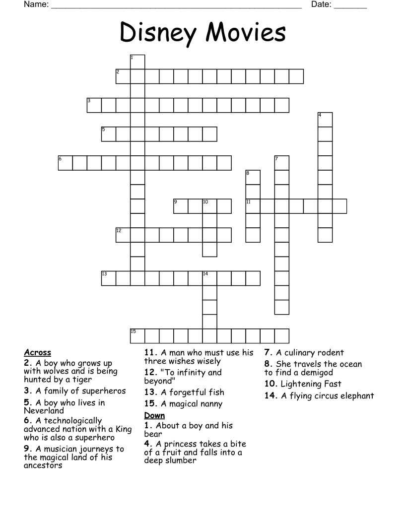 Disney Movies Crossword