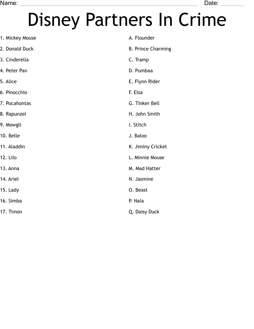 Disney Partners In Crime Worksheet