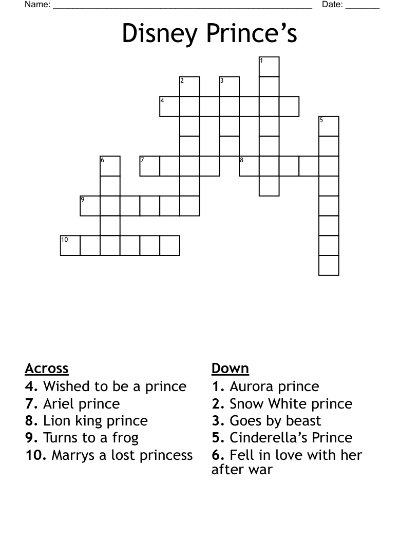 Disney Prince’s Crossword