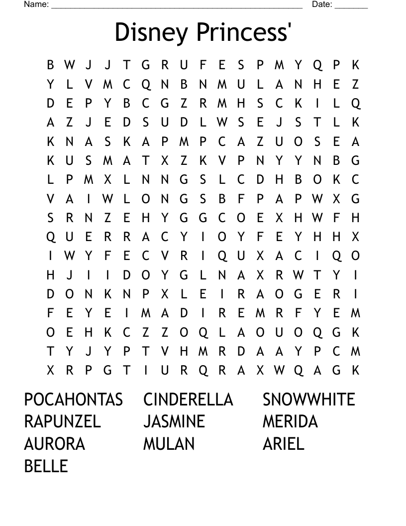 Disney Princess' Word Search