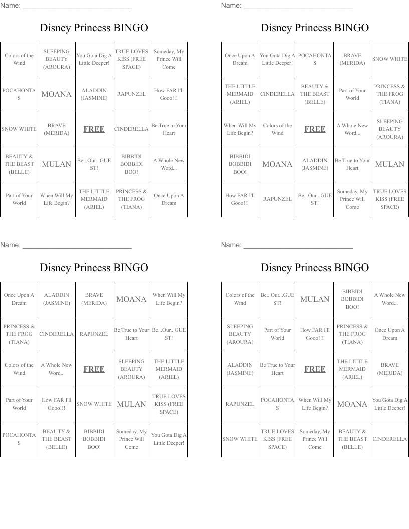 Disney Princess BINGO