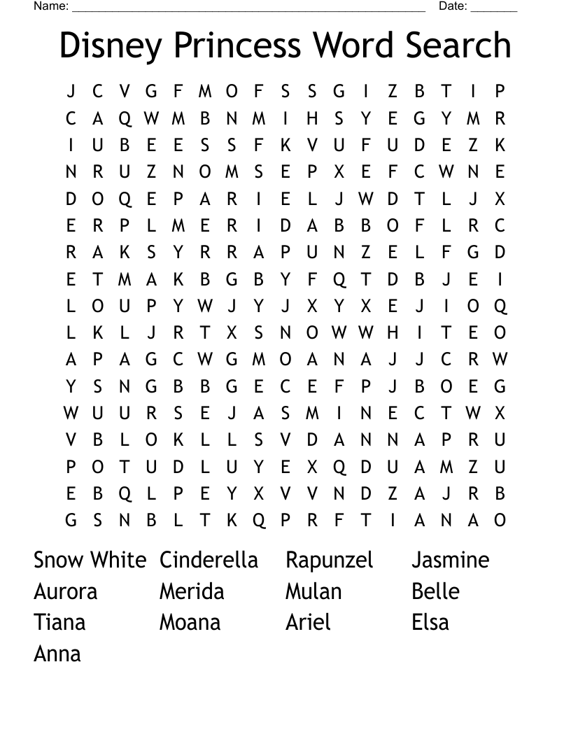 Disney Princess Word Search