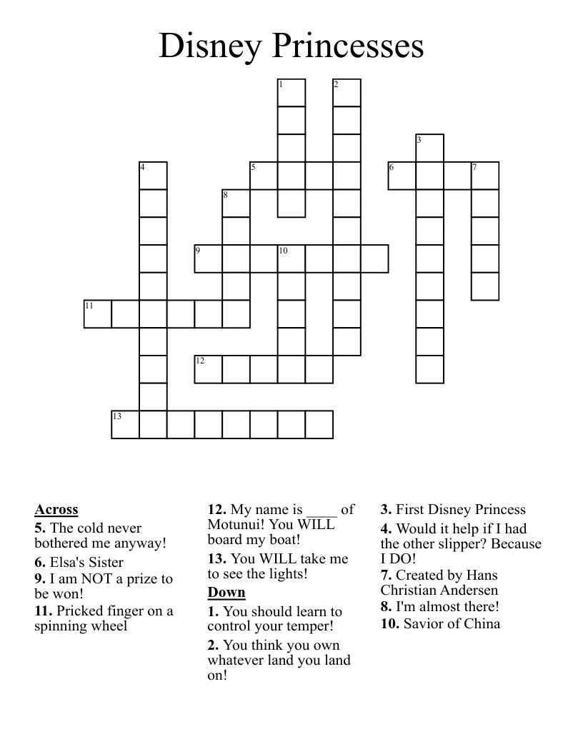 Disney Princesses Crossword