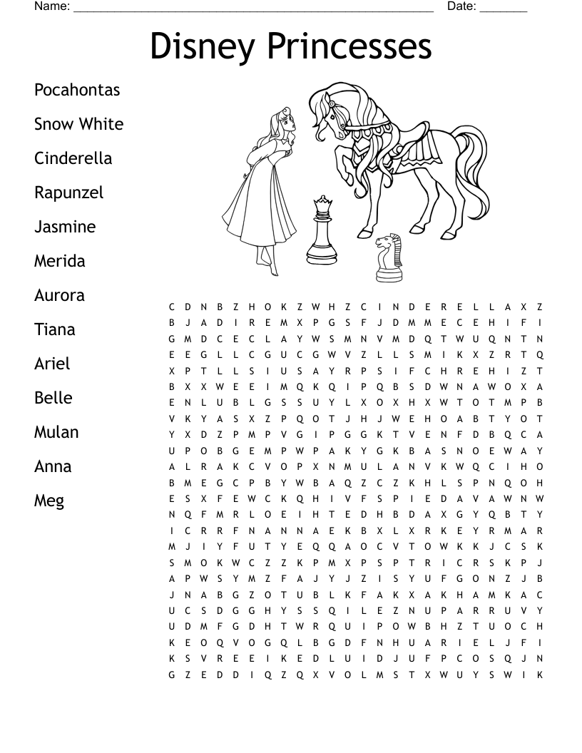 Disney Princesses Word Search