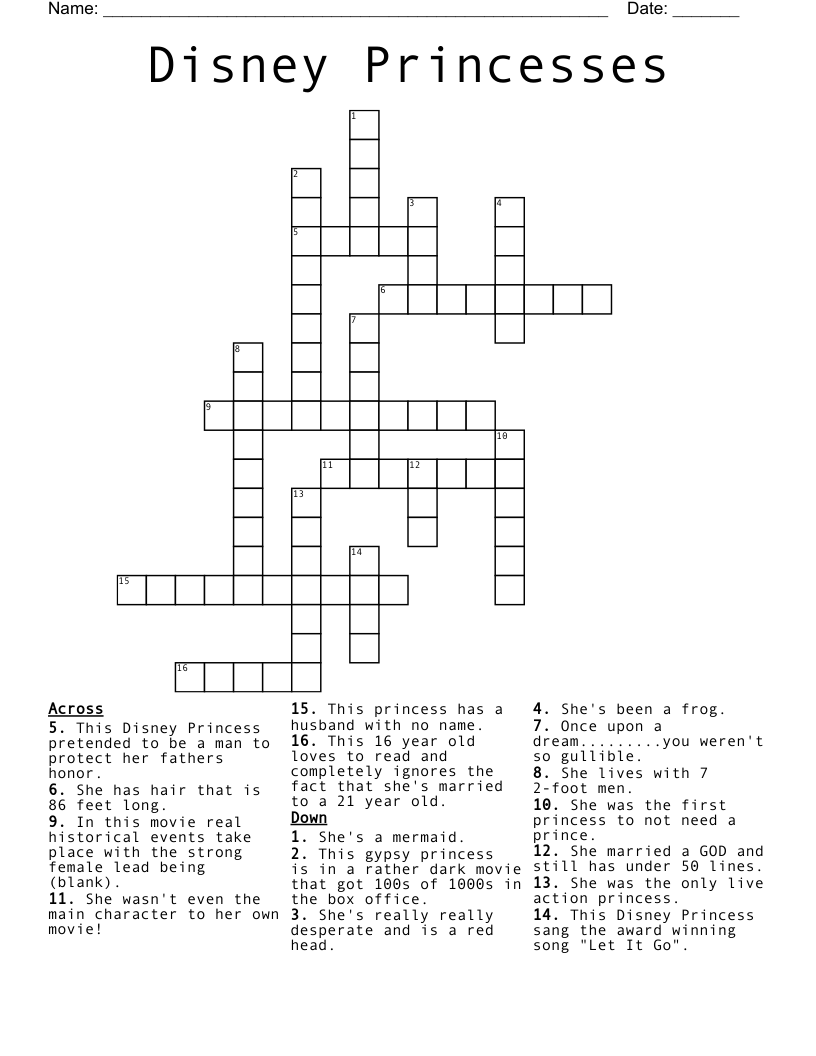 Disney Princesses Crossword