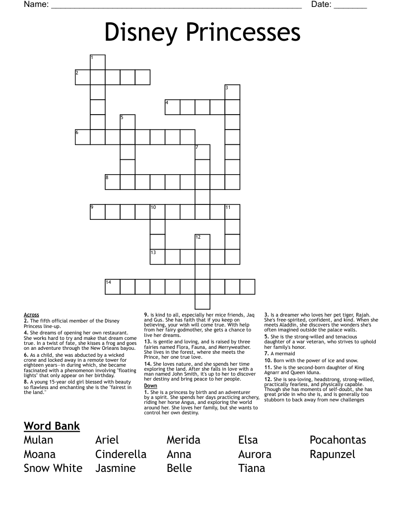 Disney Princesses Crossword