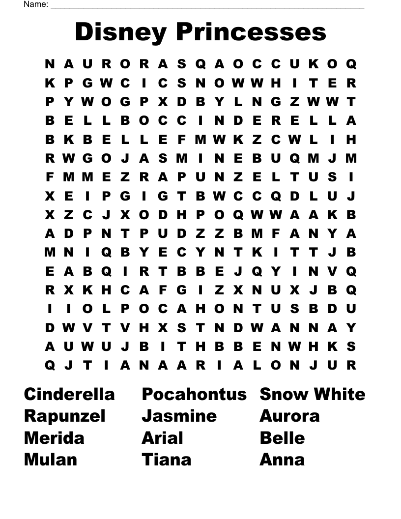Disney Princesses Word Search