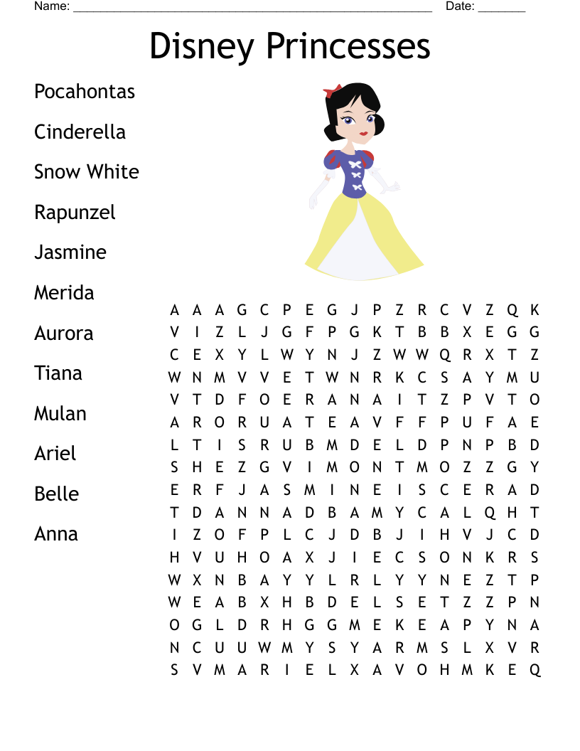 Disney Princesses Word Search