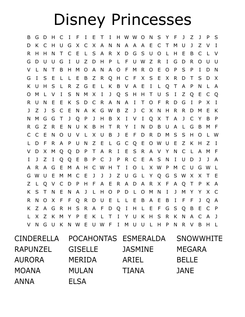 Disney Princesses Word Search