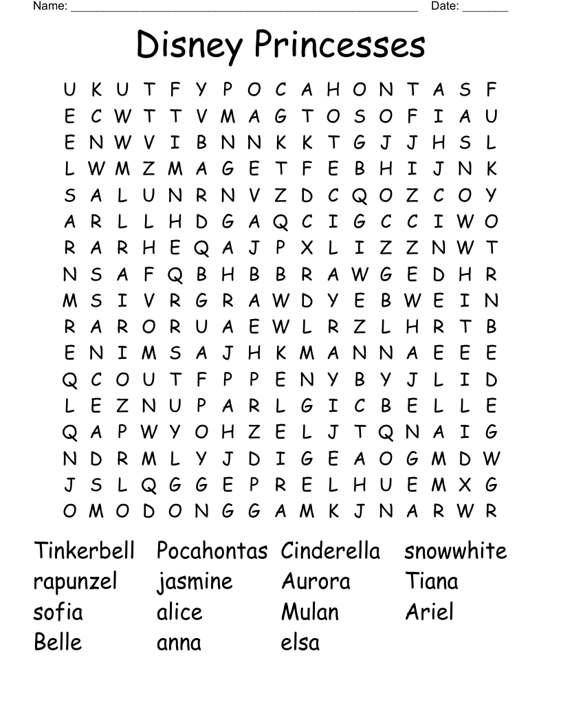 Disney Princesses  Word Search