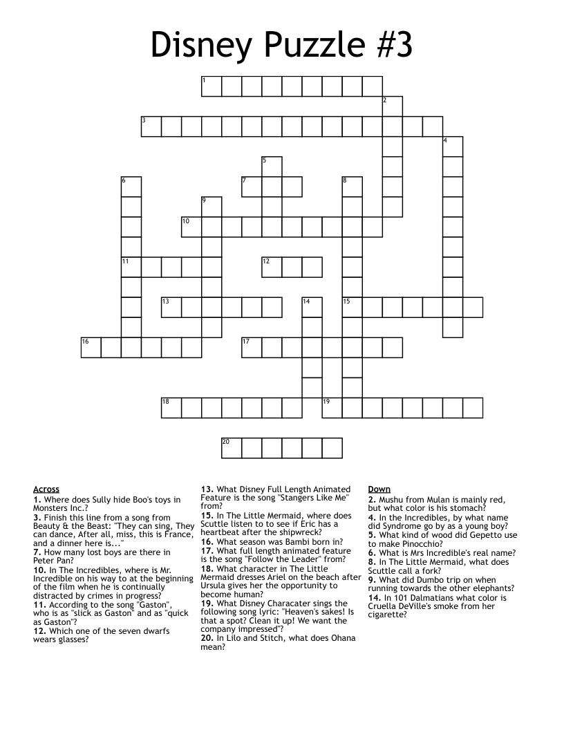Disney Puzzle #3 Crossword