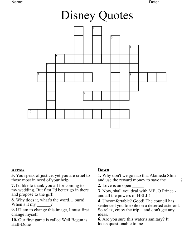 Disney Quotes Crossword