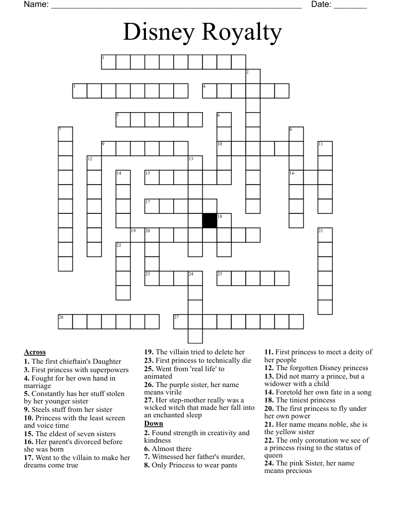 Disney Royalty Crossword