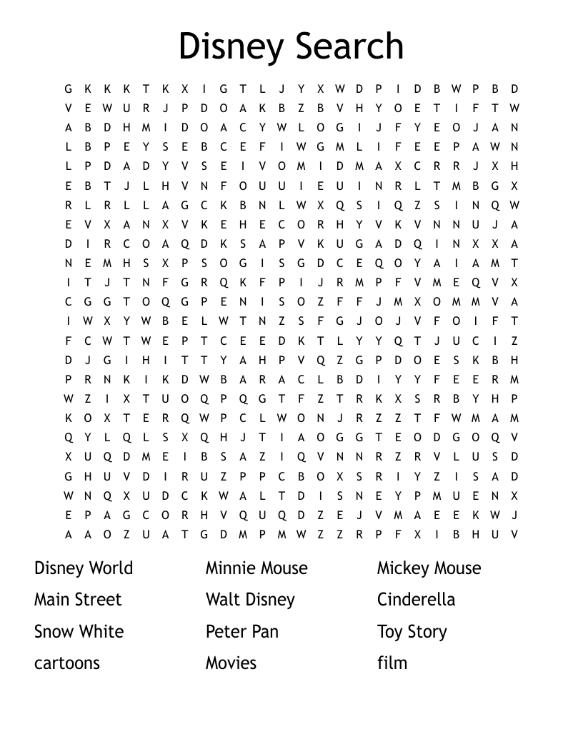 Disney Search Word Search