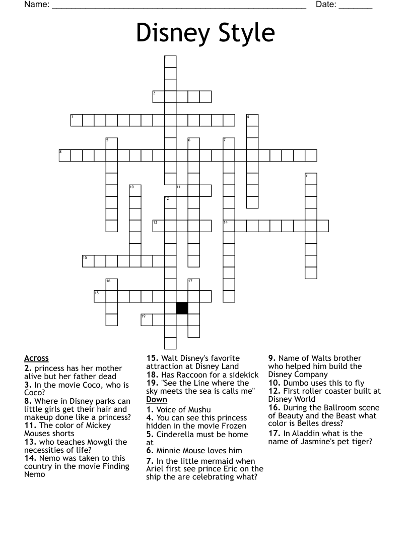 Disney Style Crossword